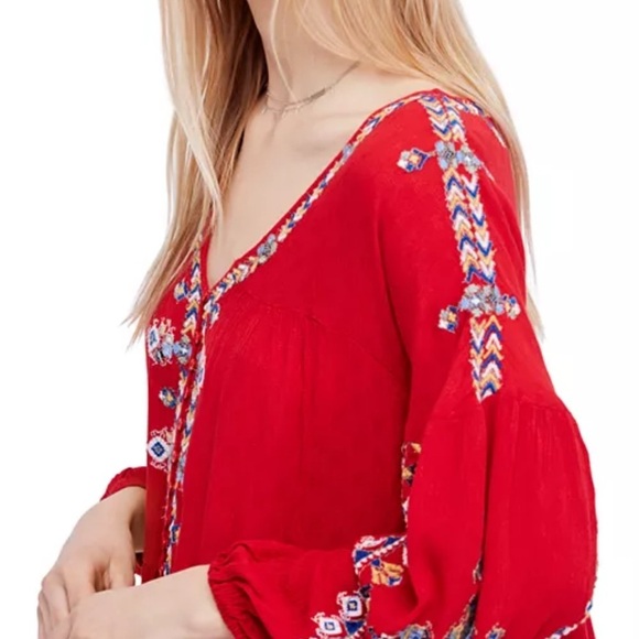 Free People Arianna Embroidered Red Tunic Small - Picture 5 of 16